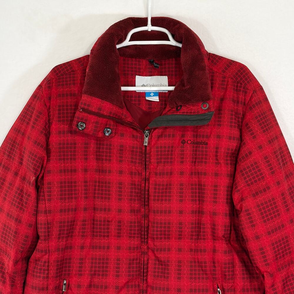 Columbia Winter Jacket Womens XL Red Plaid Down Feather Puffer Coat - Picture 6 of 12